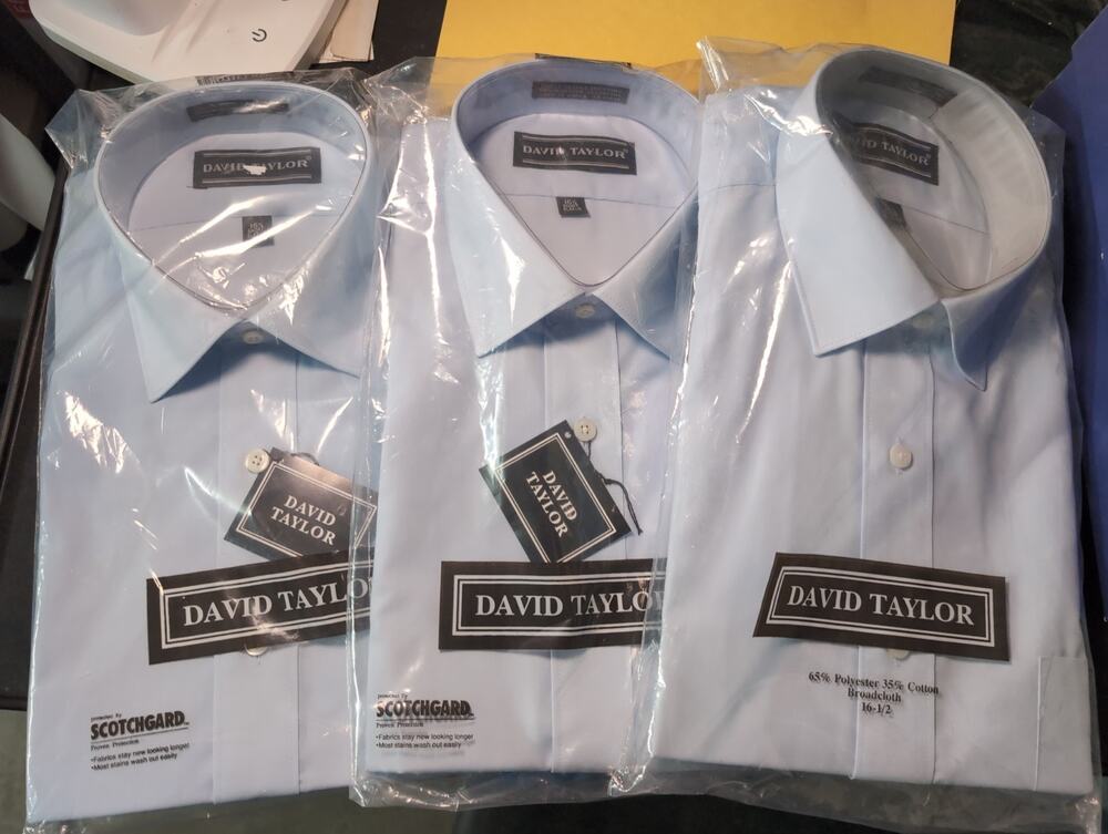 3 David Taylor Men Dress Shirt Light Blue 16.5 Broadcloth Scotchgard Stain New